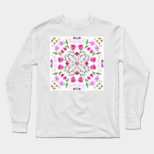 Delicate Floral Mandala on White Background Long Sleeve T-Shirt